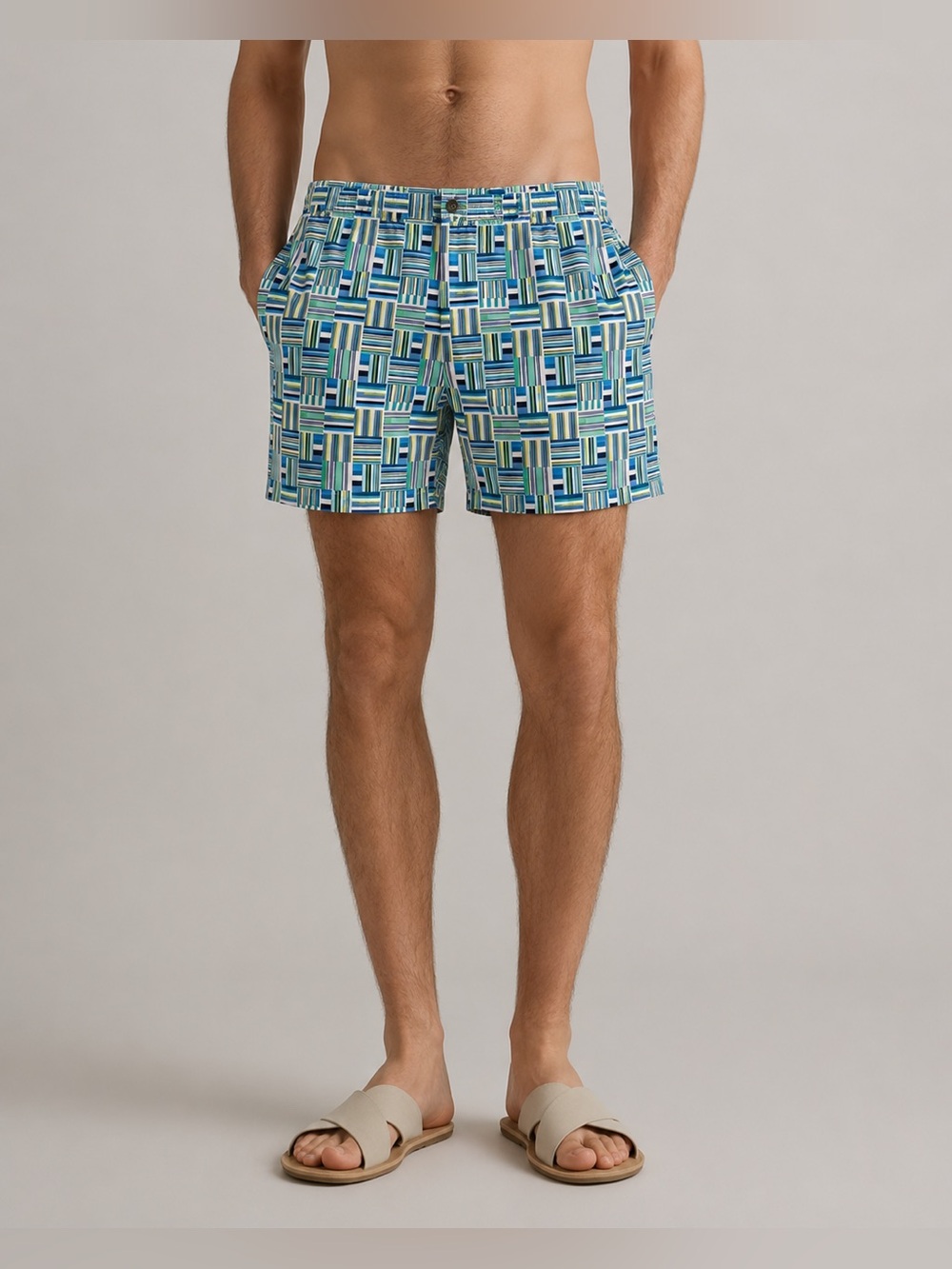 Parke & Ronen Swim Trunks 3" Floral Jungle
Print Gray Blue Size 36 1076